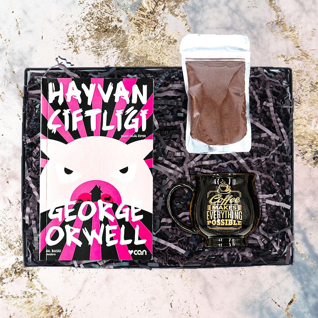 George%20Orwell%20Hayvan%20Çiftliği%20Kitabı,%20Siyah%20Porselen%20Fincan,%20Kahve%20Hediye%20Seti