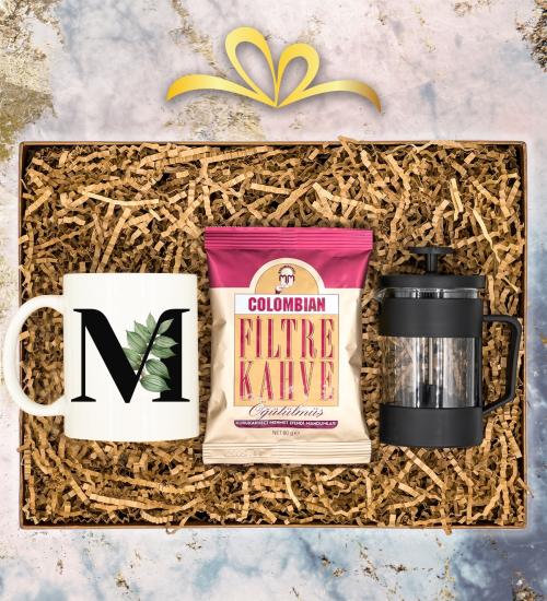 Kişiye Özel Fotoğraf Baskılı Kupa, FrenchPress, Colombia Filtre Kahve Hediye Seti