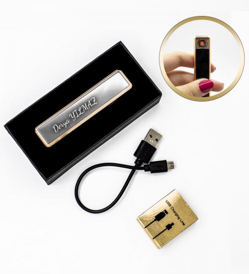 Kişiselleştirilebilir USB Elektronik METAL Siyah Çakmak