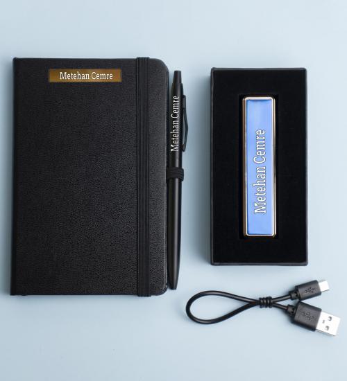 Kişiselleştirilebilir USB Elektronik İnce Çakmak, Defter ve Kalem