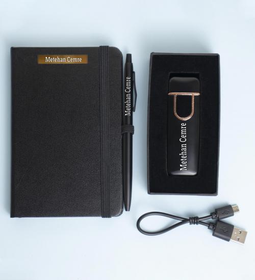 Kişiselleştirilebilir USB Elektronik Çakmak, Defter Ve Kalem