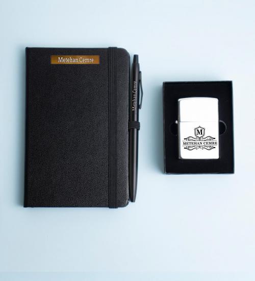 Kişiselletirilebilir Benzinli Çakmak, Defter Ve Kalem