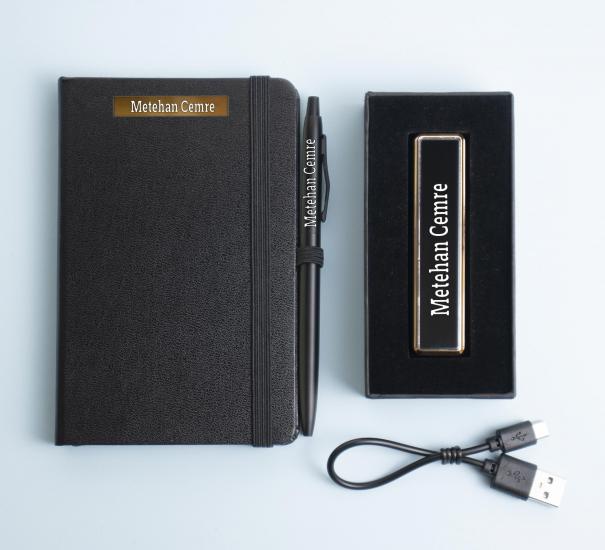 Kişiselleştirilebilir USB Elektronik METAL Çakmak,Defter Ve Kalem