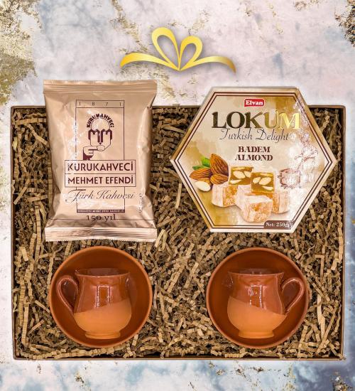 İkili Toprak Fincan & Türk Kahvesi & Lokum Hediye Seti