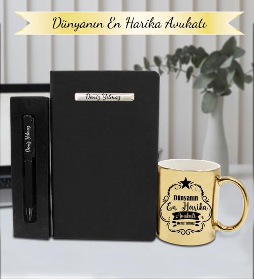 Kişiye Özel Avukat Kupa & Defter ve Kalem Hediye Seti