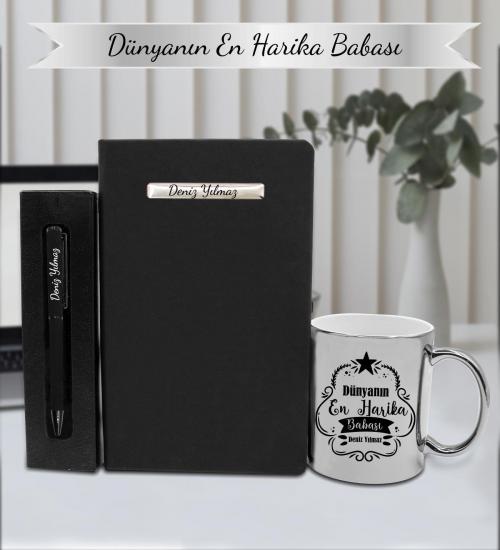 Kişiye Özel Baba Kupa & Defter ve Kalem Hediye Seti