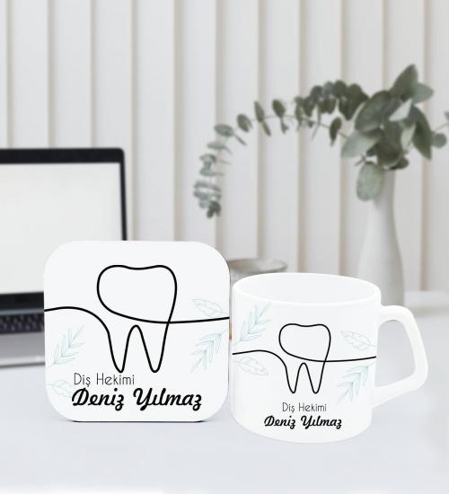 Diş Hekimleri İçin Kişiye Özel Kupa & Bardak Altlığı Hediye Seti
