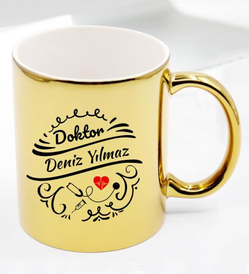 Doktorlar İçin Kişiye Özel Altın Renk Kupa