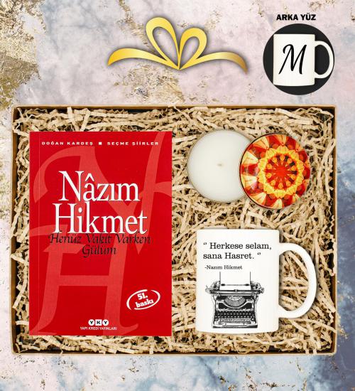 Kişiye Özel Kupa & Mum & Nazım Hikmet Henüz Vakit Varken Gülüm Kitap Hediye Seti