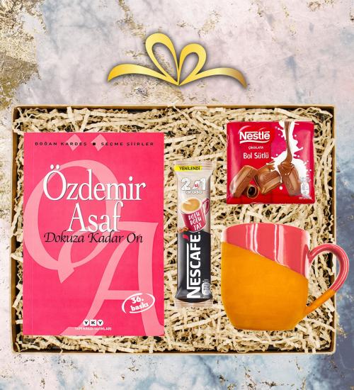 Pembe Renk Toprak Kupa,Kahve,Çikolata,Dokuza Kadar On Kitaplı Hediye Seti