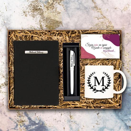 Kişiye Özel Beyaz Kupa, Defter ve Kalem Hediye Seti