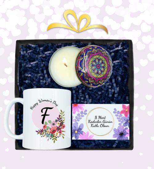 Kişiye Özel Kupa & Mandala Desen Mum & Tebrik Kartı Hediye Seti
