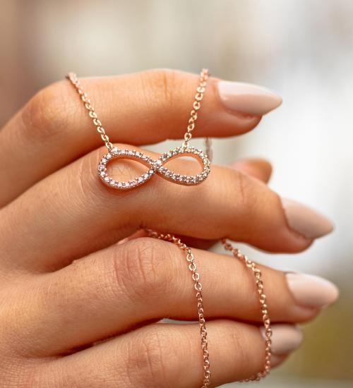 Rose Renk Zirkon Taşlı Sonsuzluk Kanat Kolye