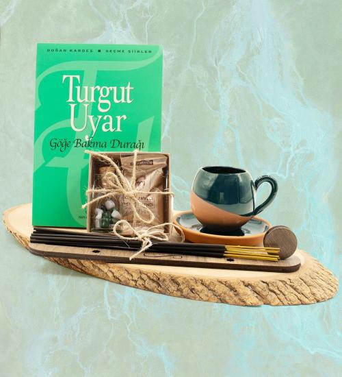 Turgut Uyar Göğe Bakma Durağı Kitap, Yeşil Toprak Fincan, Tütsü ve Tütsülük Hediye Seti