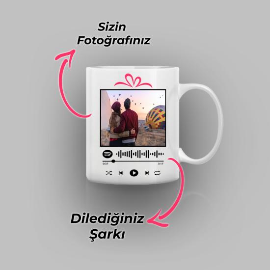 Kişiye Özel Spotify Şarkı ve Fotoğraf Baskılı Beyaz Renk Kupa